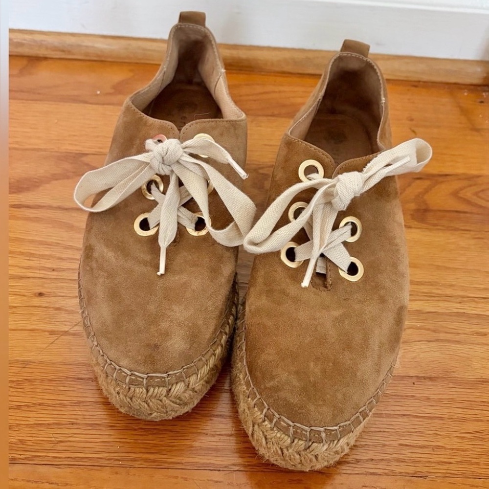 Eric Michael Brown Suede Espadrille Platform Sneakers with Cream Laces